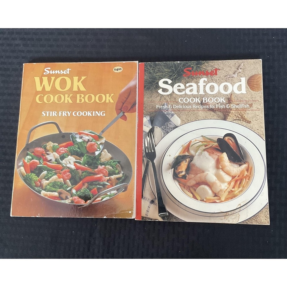 Vintage Sunset Wok & Seafood Cook Books Stir-Fry Fish Shellfish Recipes Lot 2